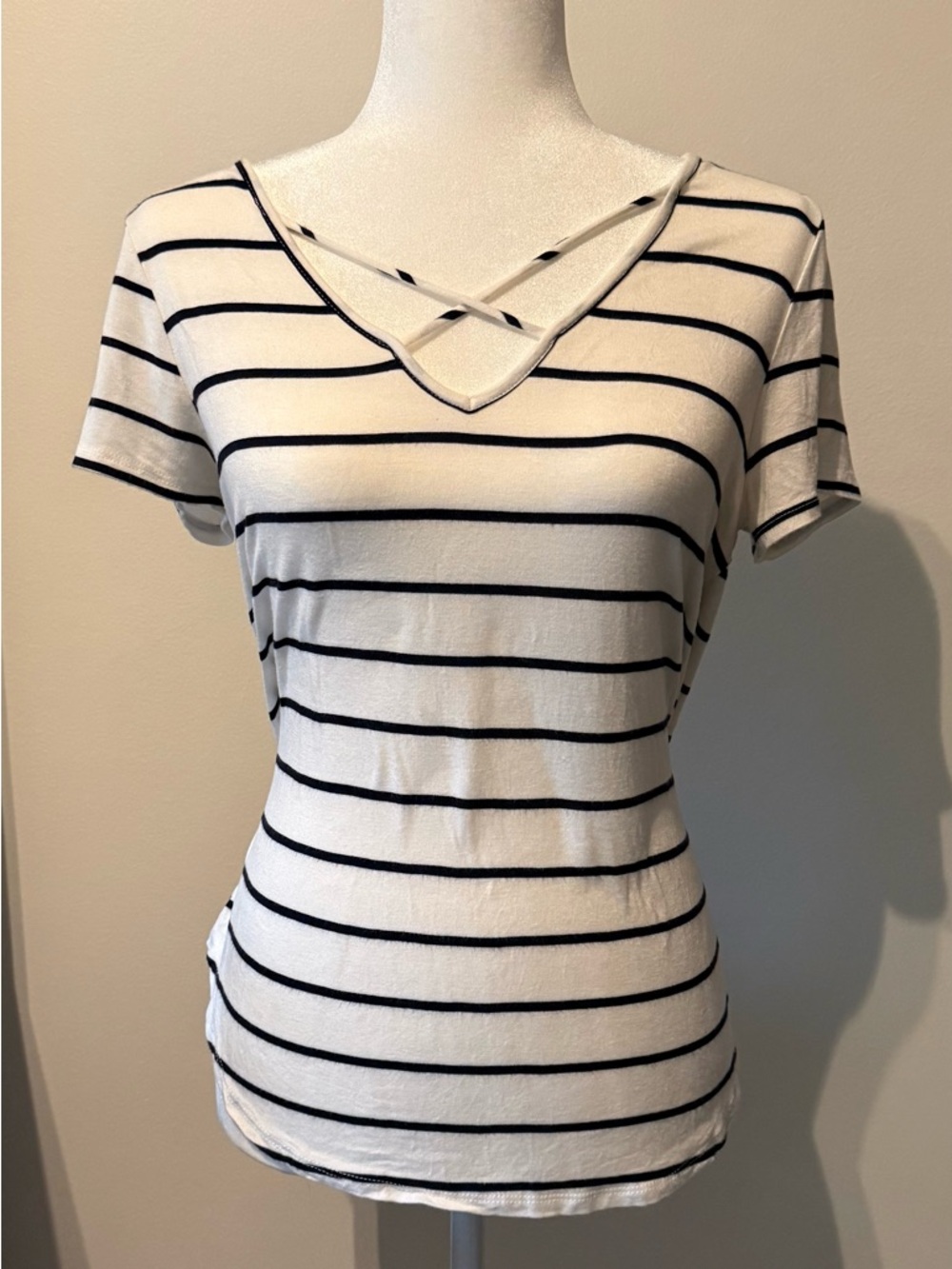 Emory Park Dark Navy Striped and Cream Women's Top